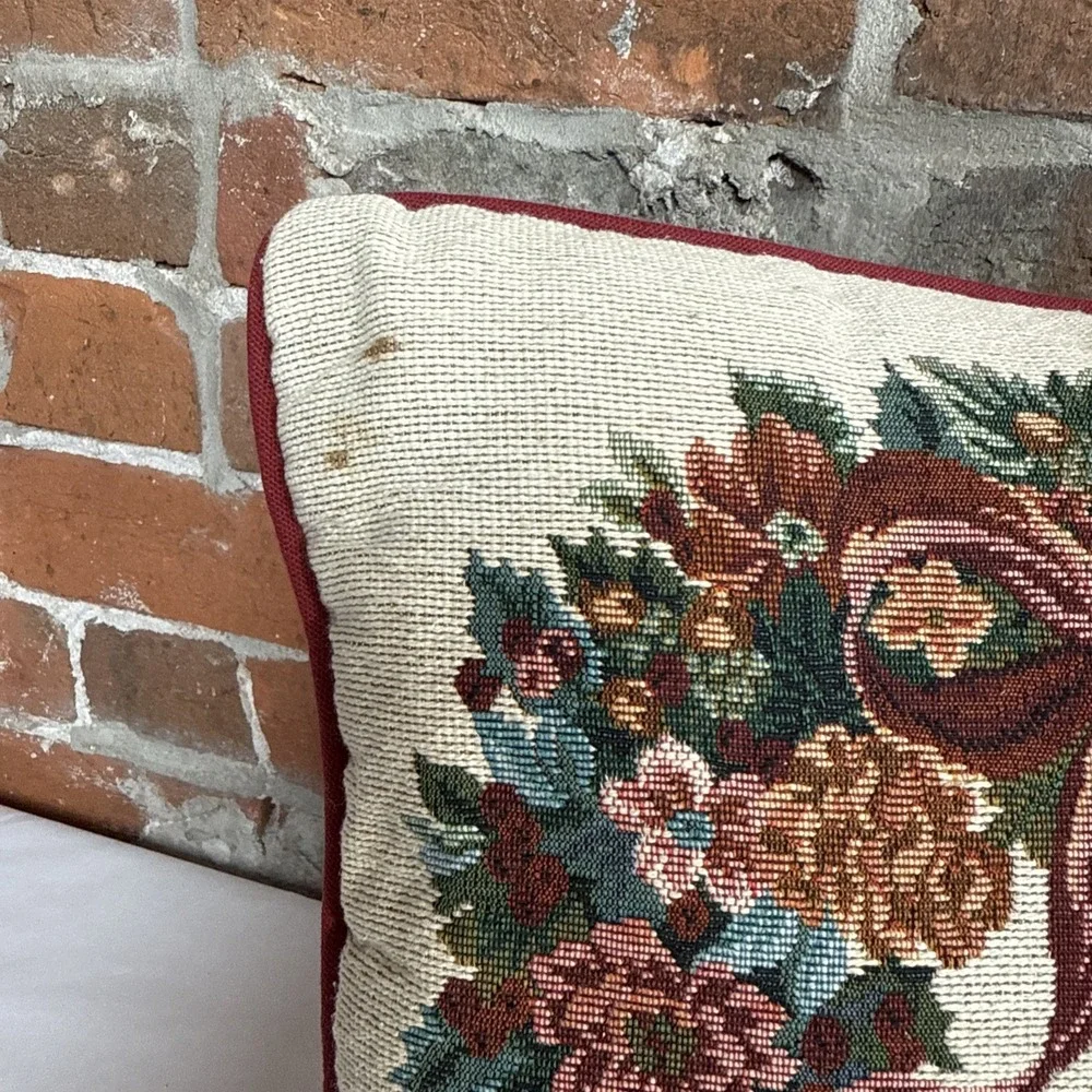 Tapestry Throw Pillow Country 12x12 Decorative Bow Flower Decor Floral Wreath‎